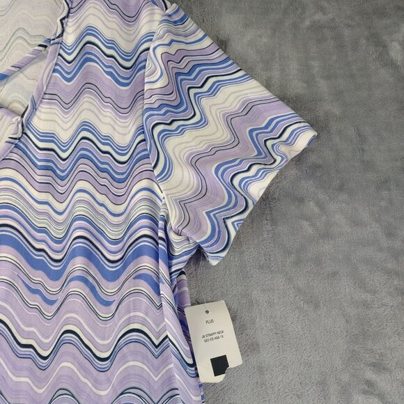 Just Be Womens Plus Size 1X Wave Print Crisscross Neck Short Sleeve Dress Purple - Picture 2 of 7